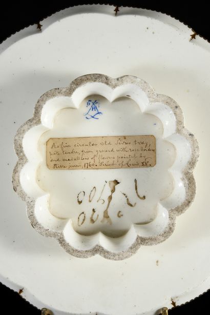  Bouret tray in 18th century Sèvres porcelain, the later decoration Blue mark with...