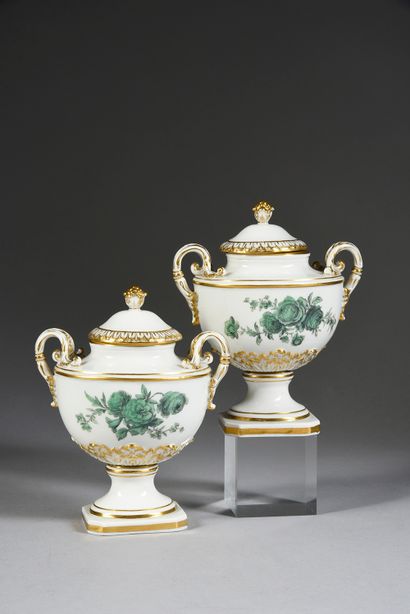 A pair of small Meissen porcelain vases and...