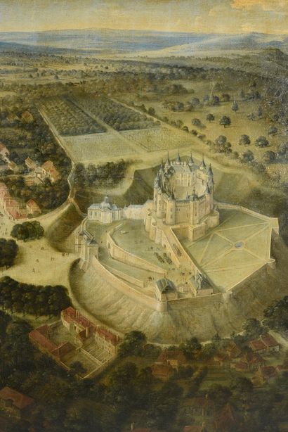 École FRANÇAISE vers 1680, entourage d'Adam Frans Van DER MEULEN 
Vue du château...