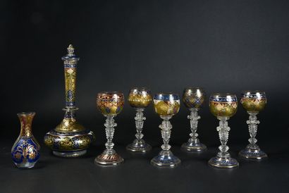 Fritz Heckert Petersdorf (1837-1887) 
A set of six colorless glass wine glasses,...