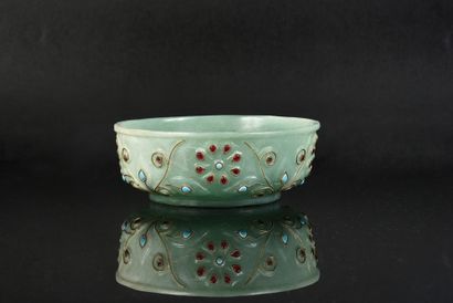 An Indian round carved green nephrite bowl...