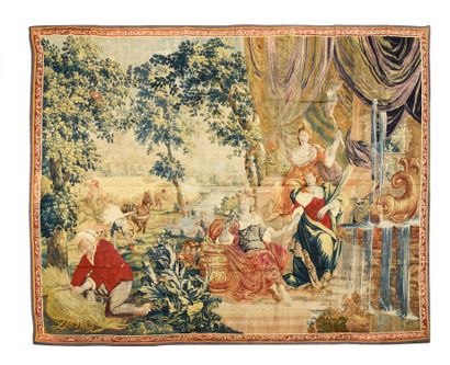 Tapestry in wool and silk representing an...