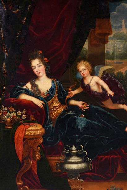 Philippe VIGNON (1638-1701) 
Portrait said to be of Mademoiselle de Nantes reclining...