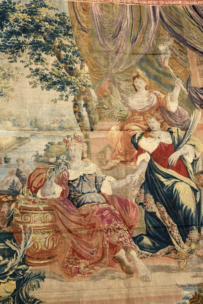 null Tapestry in wool and silk representing an allegory of summer with Ceres reclining...