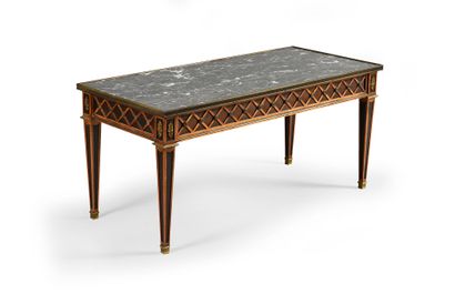 null Rectangular coffee table decorated with lemon crosses on a mahogany background....