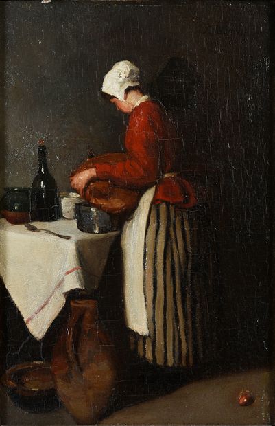 FRANÇOIS BONVIN (Paris 1817 - Saint-Germain-en-Laye 1887) 
A cook with a striped...