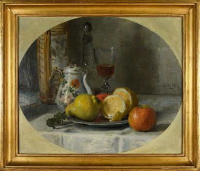 Adolphe Félix CALS (Paris 1810 - Honfleur 1880) 
Still life of fruit, teapot and...
