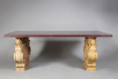 null Egyptian porphyry veneer table top
L. : 197 cm, W. : 92 cm, H. : 4,5 cm
On a...
