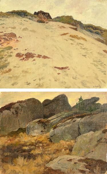 George Frédéric RÖTIG (1873-1961) Paysage de rochers Deux huiles sur toile, L'une...