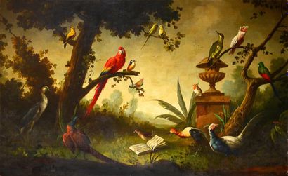 Ecole FRANCAISE du XVIIIe siècle Le concert des oiseaux Huile sur toile. Restaurations....