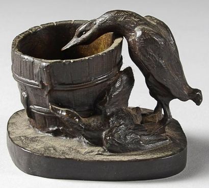 Isidore BONHEUR (1827-1901), d'après L'oie au baquet Bronze à patine brune 7 x 7,5...