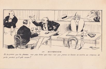 GUILLAUME, Albert Paul (1873- 1942) Illustration "un antiféministe".

Encre de Chine...