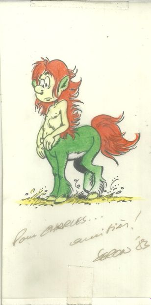 SERON Dédicace le centaure Ulysse, personnage de la série Les Centaures, dessin publié...
