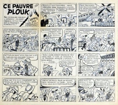 BOZZ (Robert Velter dit Rob-Vel) Ce pauvre Plouk. Deux planches. Une planche horizontale...