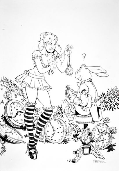 MEYNET, Félix (1961) Illustration, Hommage à Alice au pays des merveilles.

Encre...
