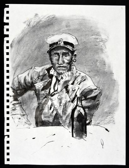 PRATT, Georges (1960) Hommage à Hugo Pratt.

Crayon et fusain sur papier. Signée....