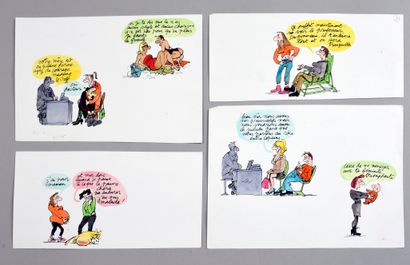 BRETECHER, Claire (1940 - 2020) 5 Ensemble de 4 mises en couleurs de dessins humoristiques...