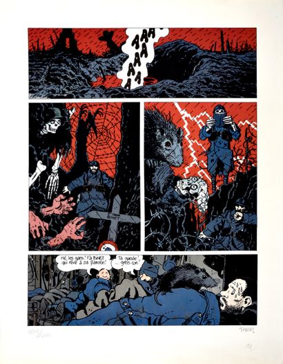 Tardi The shell hole. Four color print numbered n°352/2600 and signed by Tardi on...