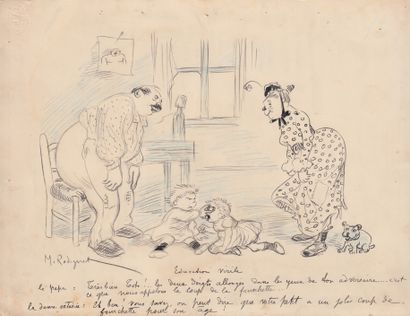 RADIGUET, Maurice / RAD (1866 - 1941) Education virile. 

Encre de Chine sur papier...