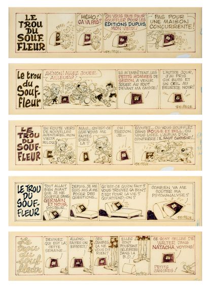 DELIÈGE, Paul (1931-2005) Le trou du souffleur 

Un ensemble de 5 strips au feutre...