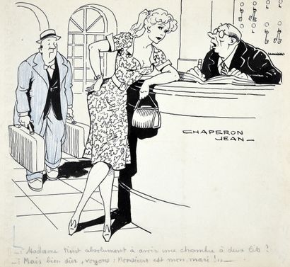 CHAPERON, Jean / CHAP (1887-1969) Ensemble de deux dessins, encre de Chine et crayon...