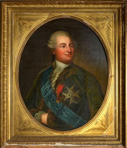 Ecole Française du XVIIIème siècle Portrait du roi Louis XVI en buste portant l'ordre...