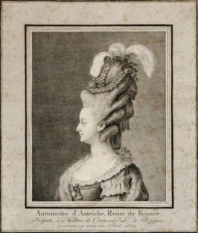 null Marie-Antoinette, reine de France. Gravure ancienne signée I. F. Wartell, représentant...