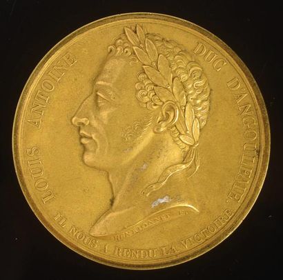 null Charles X, roi de France (1757-1836). Médaille en bronze dorée, signée E. Gatteaux,...