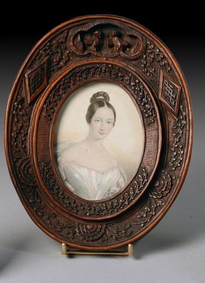 null Hélène, duchesse d'Orléans (1814-1858). Portrait en buste la représentant jeune...