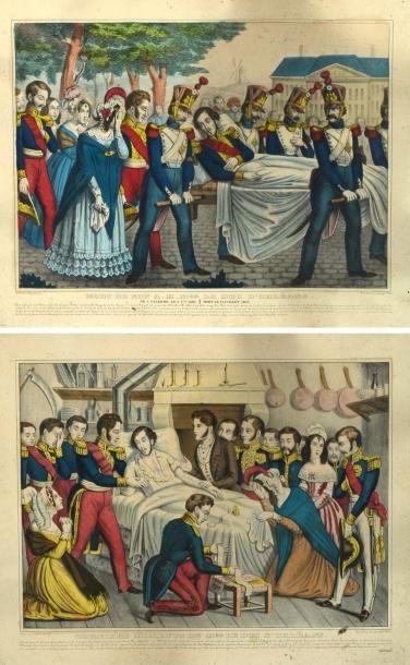 null Mort du duc d'Orléans. Lot de deux gravures anciennes colorées, intitulées:...