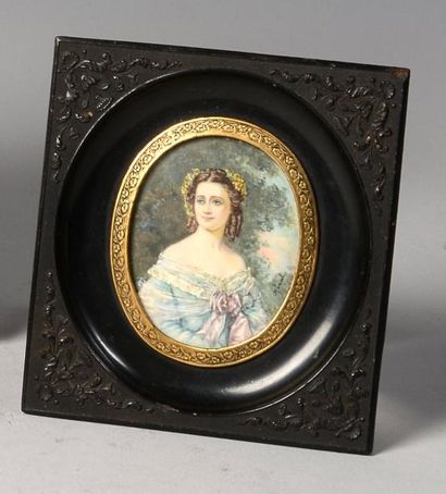 null Eugénie, impératrice des Français (1853-1870). Portrait miniature peint sur...