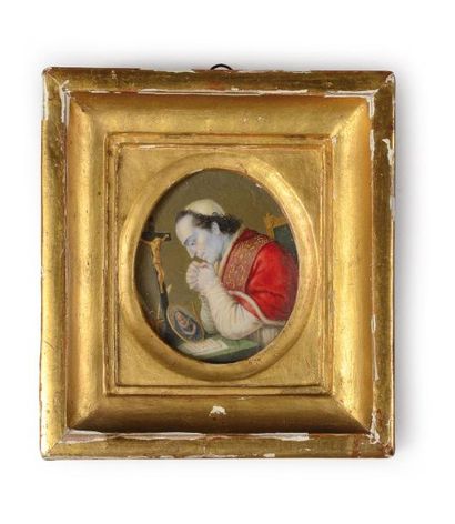 null Pape Pie VII (1742-1823). Portrait miniature peint sur ivoire, de forme ovale,...