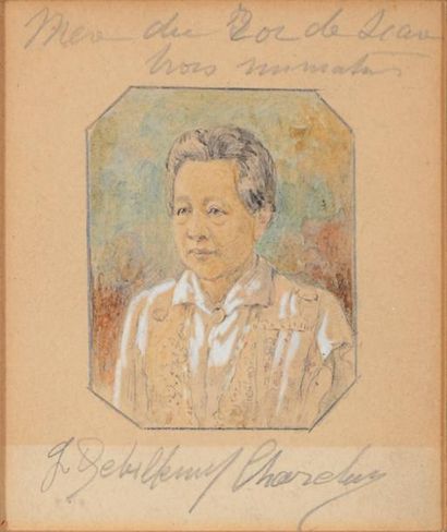 DEBILLEMONT-CHARDON Gabrielle (1860-1957) Portrait miniature de la mère du roi de...