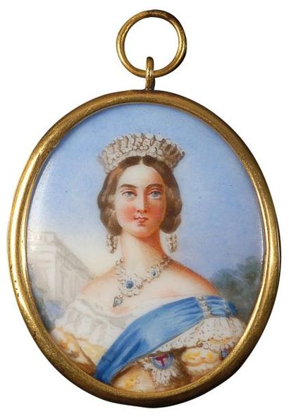 null Victoria, reine de Grande-Bretagne. Médaillon miniature pendentif en porcelaine,...