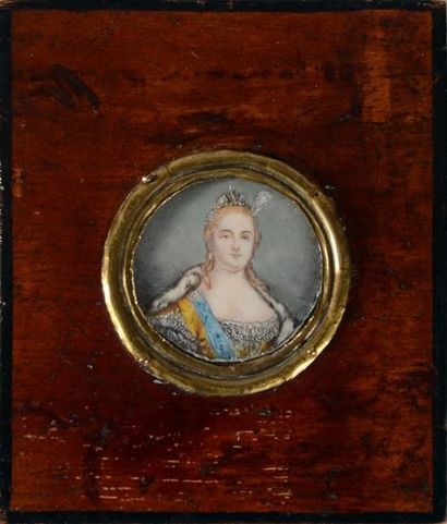 null Catherine II, impératrice de Russie. Portrait miniature peint sur ivoire, de...