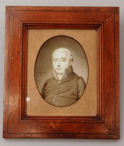 DELAPLACE Jacques (1767-1831) Portrait miniature d'un officier de la marine. Dessin...