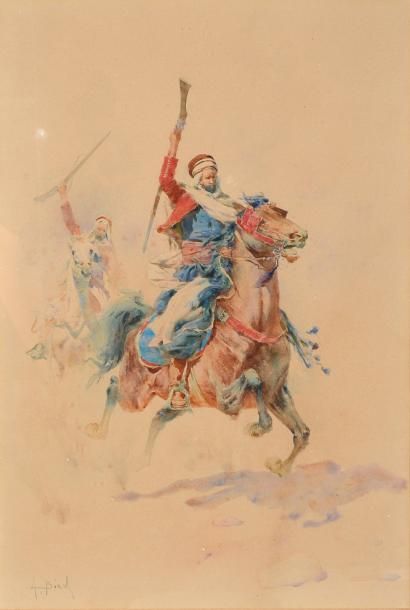 BIRCK Alphonse (1859-1942) Cavalier arabe. Aquarelle signée en bas à gauche, circa...