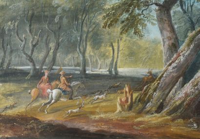 Jean-Baptiste PILLEMENT (1728-1808) 


Scène de chasse à courre au cerf, Gouache...