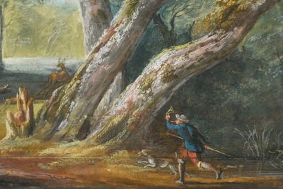 Jean-Baptiste PILLEMENT (1728-1808) 


Scène de chasse à courre au cerf, Gouache...