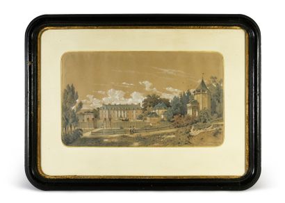Adolphe MAUGENDRE (1809-1895) 
Vues du château de Soucelles, côté cour et côté jardin,...