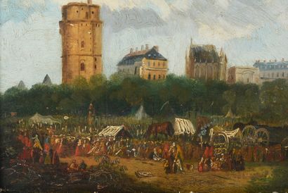 Justin Pierre OUVRIÉ (1806-1879) 
Camp militaire devant le château de Vincennes,...