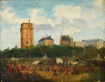 Justin Pierre OUVRIÉ (1806-1879) 
Camp militaire devant le château de Vincennes,...