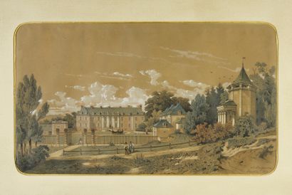 Adolphe MAUGENDRE (1809-1895) 
Vues du château de Soucelles, côté cour et côté jardin,...