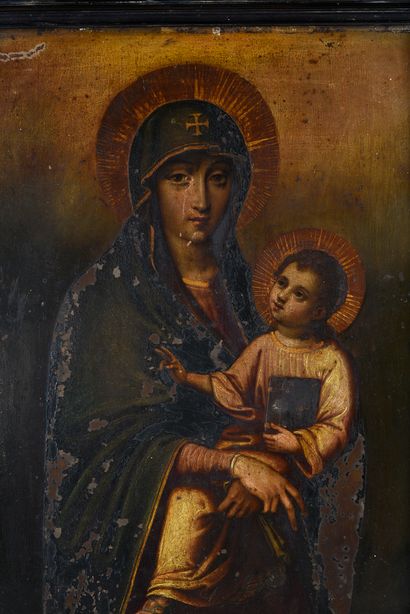 ÉCOLE ROMAINE VERS 1800 
Vierge de Santa Maria Maggiore
Cuivre
Cadre : cadre en placage...