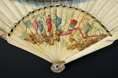 null La belle cantatrice, circa 1730
Folded fan, the double sheet in painted skin...