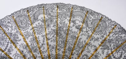 null Bouquets and vines, circa 1890
Folded fan, the leaf in fine black bobbin lace...