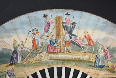 null Le pressoir de jouvence, vers 1770-1780
Éventail plié, la feuille en peau, montée...