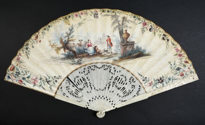 null Pastoral, circa 1750
Folded fan, the skin sheet painted with gouache on a cream...
