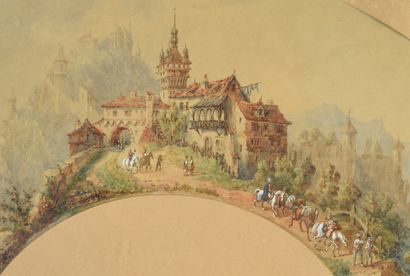 null Un château en Transylvanie, vers 1899
Feuille d'éventail à la forme, en papier,...