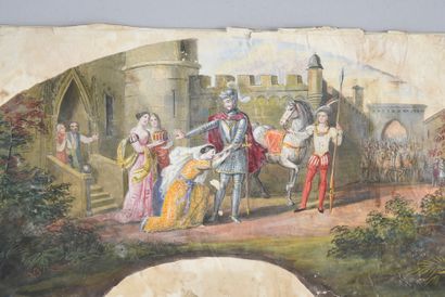 null Bayard magnanime, vers 1840-1850
Feuille d'éventail, non coupée, en papier peint...